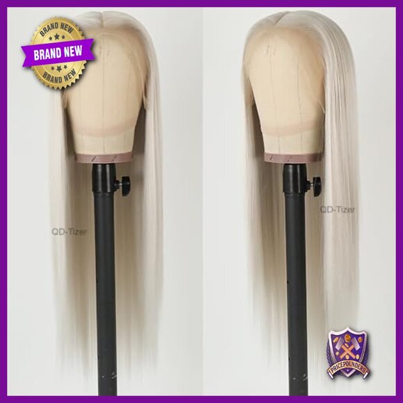 13x6 Platinum White Synthetic Lace Front Wig Glueless Pre Plucked Heat Resistant main image 6
